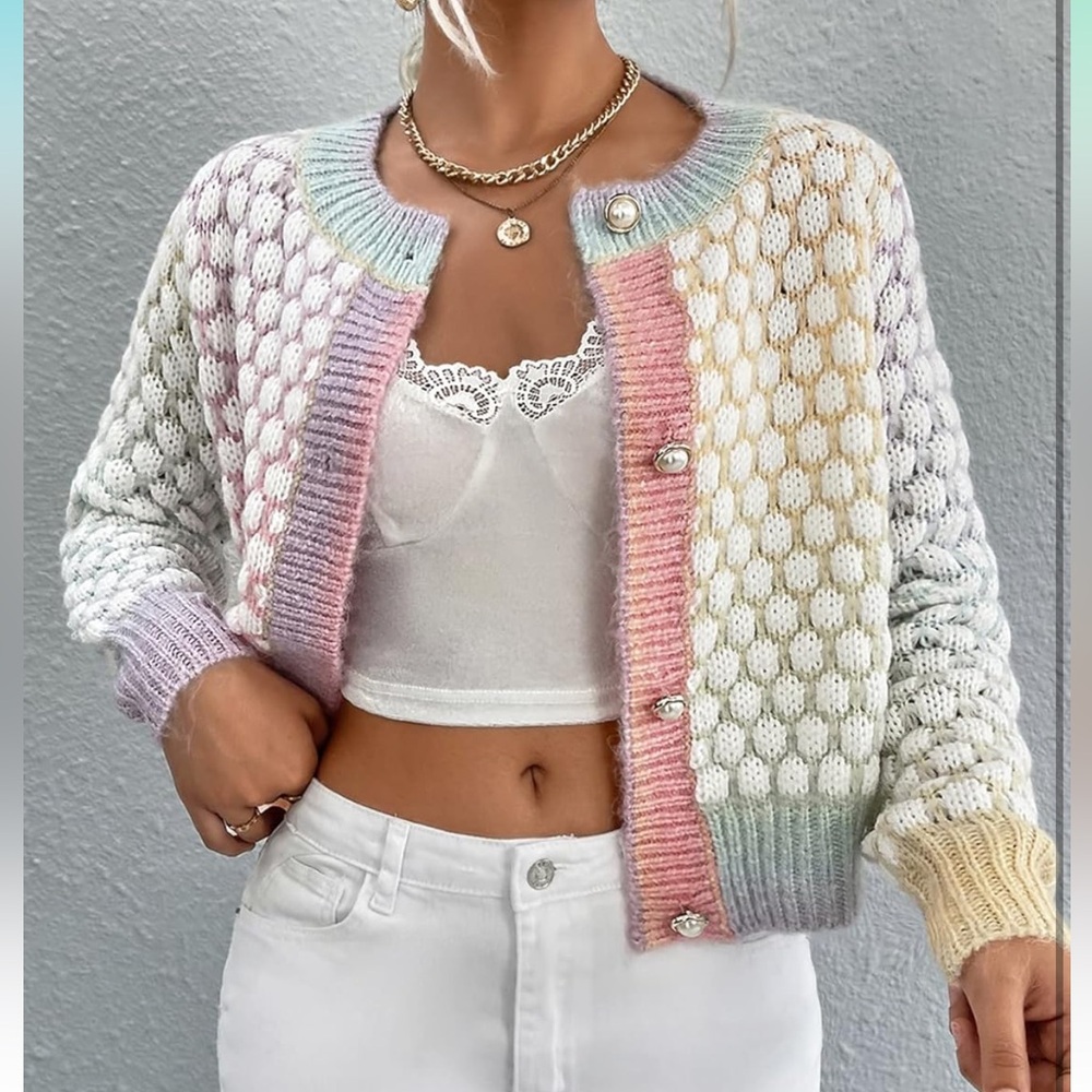 GORGLITTER Women's Button Up Colorful Cropped Dressy Cardigan (M)